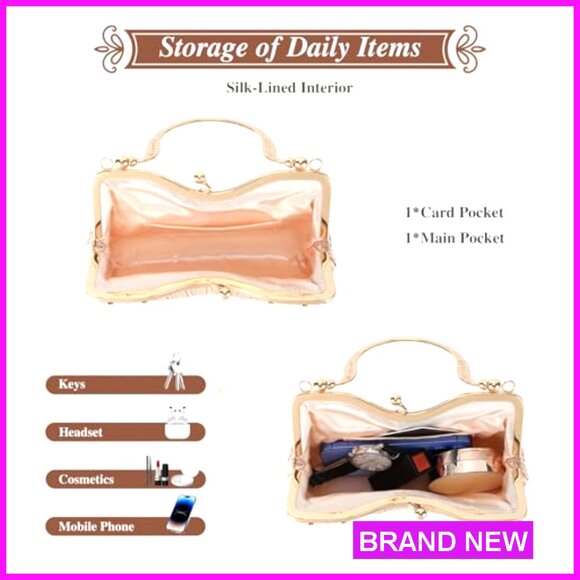 Vintage Satin Clutch Evening Bag Elegant Pleated Details Formal Bridal Wedding